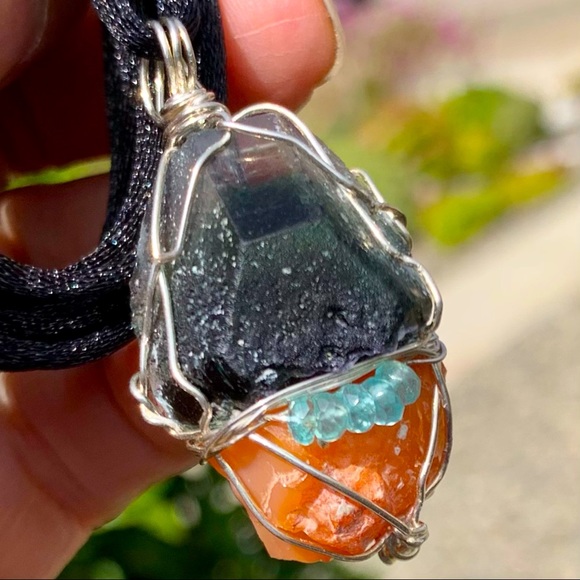 Forest Fluorite, Fire Opal & Apatite Bead Necklace - Picture 8 of 14